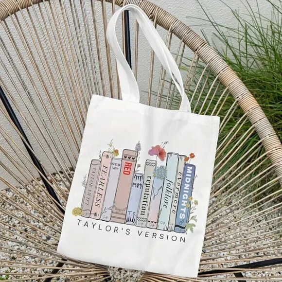 Taylor Swift Eras Tour Album Books Canvas Tote Bag Speak Now Midnights Folklore - Picture 2 of 2